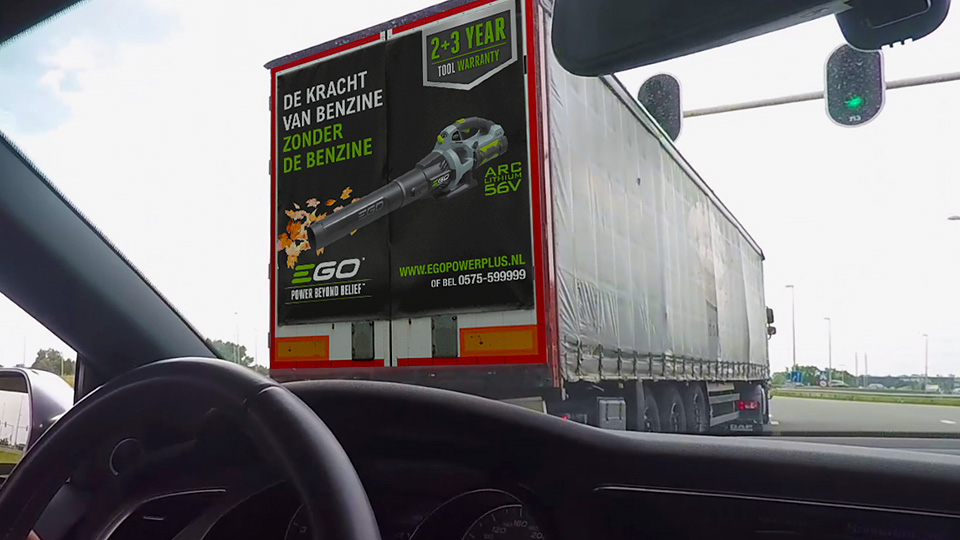 Altermedia EGO Ego  Power Plus vrachtwagenreclame Trailerreclame Truck Advertising